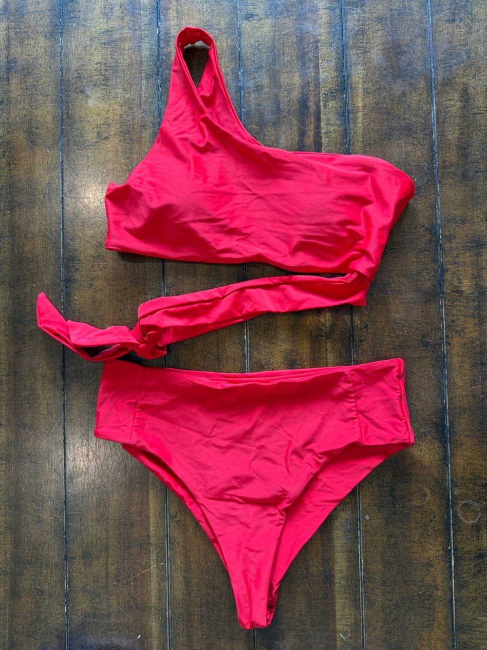 SHEIN One-Shoulder Red Wrap Bikini Set
